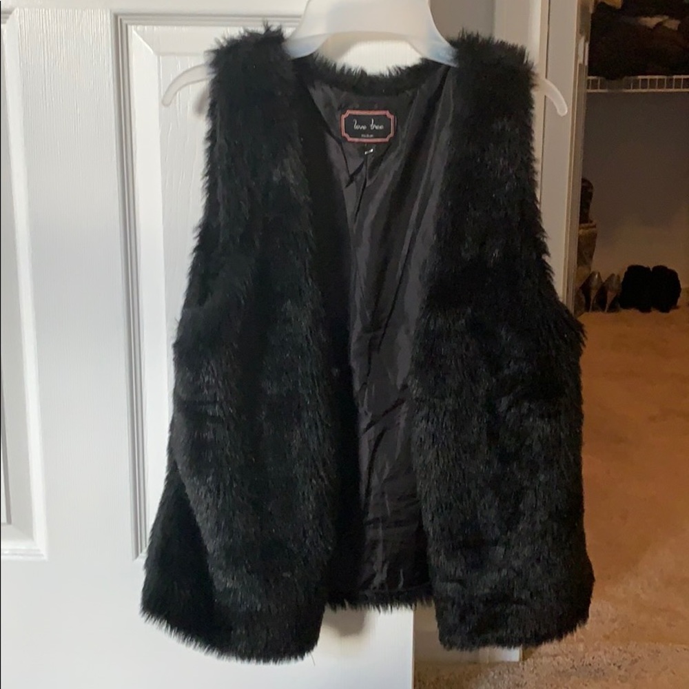 Faux black fur vest